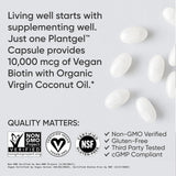 ® Biotin 10,000Mcg with Organic Coconut Oil - Biotin (Vitamin B7) for Healthy Skin and Hair Support* - for Women and Men - Vegan, Non-Gmo, Gluten & Soy-Free - 120 Veggie Softgels