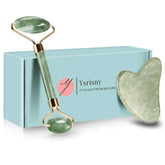 Jade Roller Facial Tool and Gua Sha set with gift box, made from 100% natural jade for anti-aging and skin rejuvenation massage.