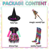 Girls Miss Matched Witch Halloween Fancy Dress Outfit, Child Girls Colorful Rainbow Halloween Witch Costume