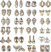 48Pcs Nail Crystal AB Rhinestones, Nail Diamonds Glass Metal Gems Jewels Stones for 3D Nails Art Decoration(24 Styles)