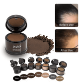 Hairline Powder - Instant Coverage | 14-Hour Wear in brown shade with before and after results showing fuller hairline. Ideal for thinning hair touch-ups.