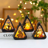 Set of four Halloween Portable Pumpkin Lamps featuring witch, haunted house, ghost hand, and pumpkin designs for festive holiday decorations.