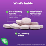 Biotin 10000Mcg, 4X Faster Dissolve Supplement for Healthy Hair, Skin and Nails for Those Low in Biotin, plus Energy Metabolism Support, 60 Tablets, up to a 60 Day Supply