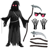 Child Glowing Eyes Grim Reaper Costume, Phantom Costume for Kids Halloween Fancy Dress up 5-12 Years