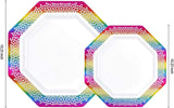 60Pcs Rainbow Plastic Plates, White Disposable Plates with Rainbow Lace Design, Including 30 Dinner Plate, 30 Dessert Plate for Wedding and Birthday Parties