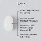 ® Biotin 10,000Mcg with Organic Coconut Oil - Biotin (Vitamin B7) for Healthy Skin and Hair Support* - for Women and Men - Vegan, Non-Gmo, Gluten & Soy-Free - 120 Veggie Softgels