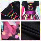 Girls Miss Matched Witch Halloween Fancy Dress Outfit, Child Girls Colorful Rainbow Halloween Witch Costume