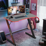 47 Inch Gaming Desk, Z Shaped PC Computer Desk Gaming Workstation with Headphone Hook, Ergonomic Gaming Table PC Desk for Game Players, Red