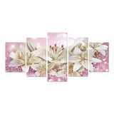 Pink Lily Flowers Floral Canvas Print Wall Art Abstract Painting Picture Decor for Home Living Room Bathroom,Wall Art Canvas Flower Painting 5 Pieces,7.8*11.8 Inches~7.8*19.7 Inches
