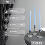 10 Inch Taper Candles - Set of 4 Dripless Unscented Candlesticks - Perfect for Dinner and Household Use - Light Blue