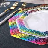 60Pcs Rainbow Plastic Plates, White Disposable Plates with Rainbow Lace Design, Including 30 Dinner Plate, 30 Dessert Plate for Wedding and Birthday Parties