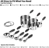 Measuring Cups : 18/8 Stainless Steel Measuring Cups and Spoons Set of 10 Piece, Upgraded Thickness Handle(Black)