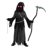 Child Glowing Eyes Grim Reaper Costume, Phantom Costume for Kids Halloween Fancy Dress up 5-12 Years
