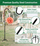 Adjustable Outdoor Shepherd Hook Stand with 5 Prong Base, 60 Inches Tall 3/5 in Thick, Shiny Black (2 Packs)