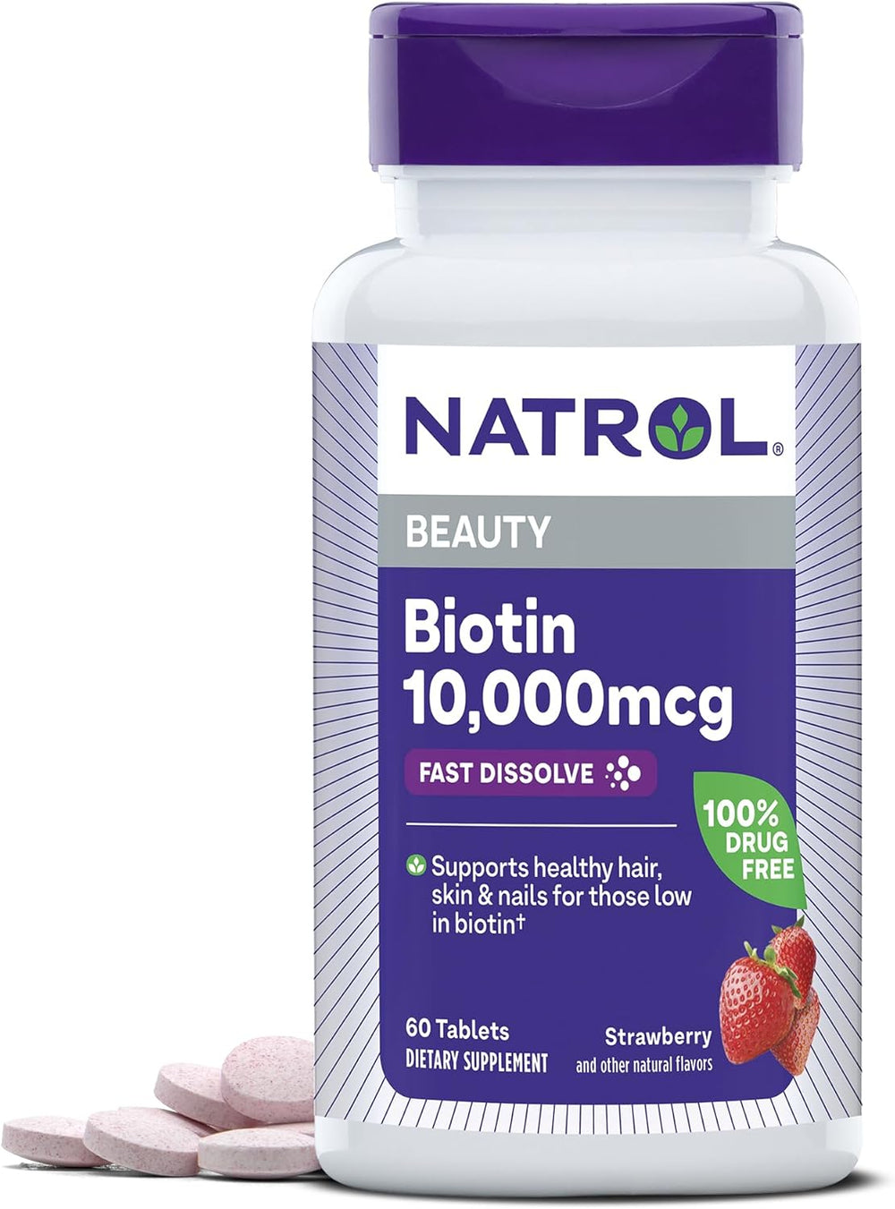 Biotin 10000Mcg, 4X Faster Dissolve Supplement for Healthy Hair, Skin and Nails for Those Low in Biotin, plus Energy Metabolism Support, 60 Tablets, up to a 60 Day Supply