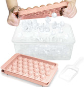 Ice Cube Tray with Lid and Bin - round Ice Trays for Freezer with Lid - Ice Cube Trays for Freezer with Ice Container (1"-2PACK Pink)