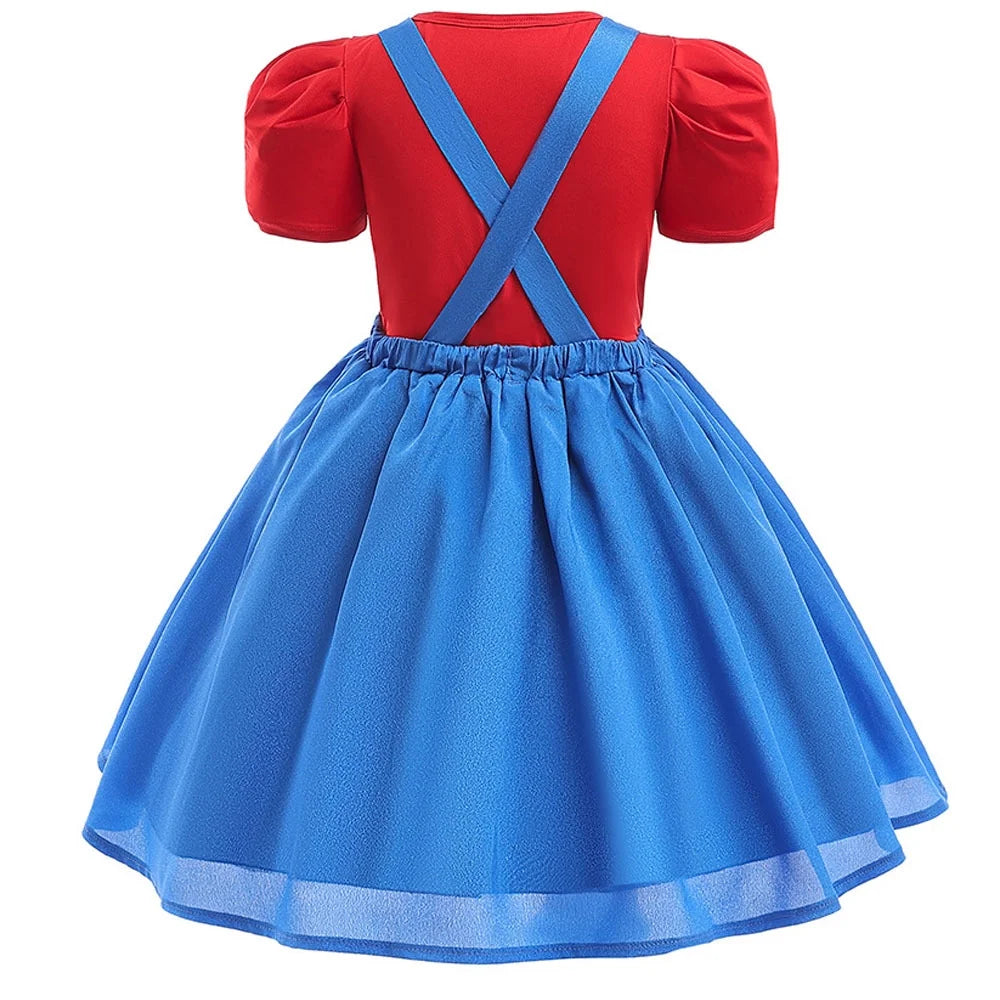 Princess Mario Costume for Girls,Super Brothers Cosplay Halloween Party Dress Up