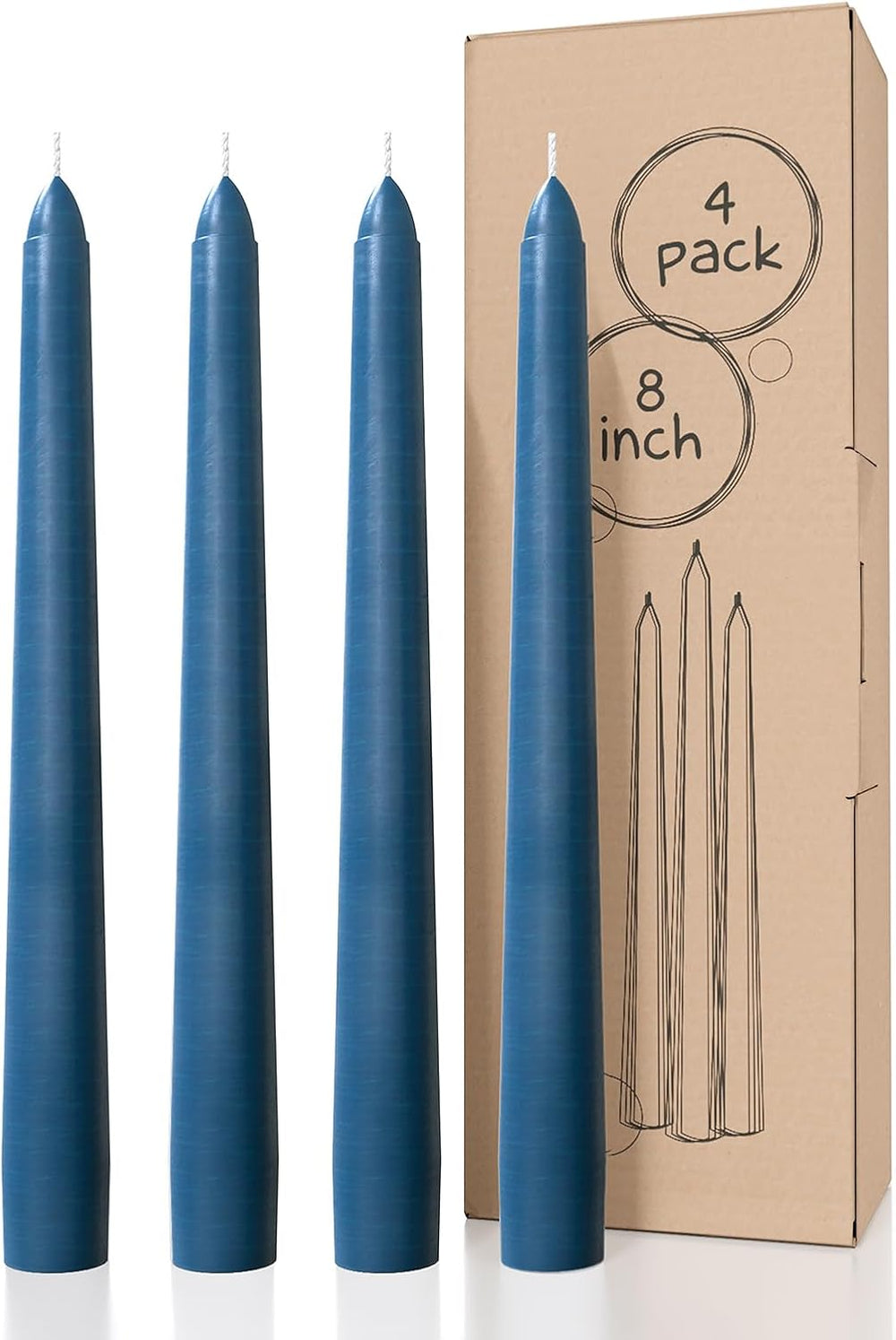 10 Inch Taper Candles - Set of 4 Dripless Unscented Candlesticks - Perfect for Dinner and Household Use - Light Blue