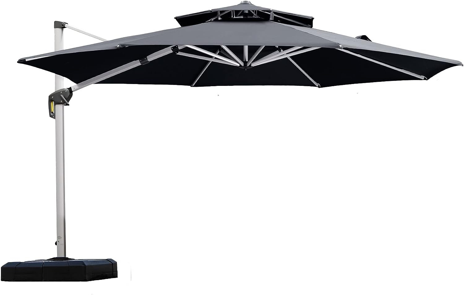12 Feet Double Top round Deluxe Patio Umbrella Offset Hanging Umbrella Outdoor Market Umbrella Garden Umbrella, Black