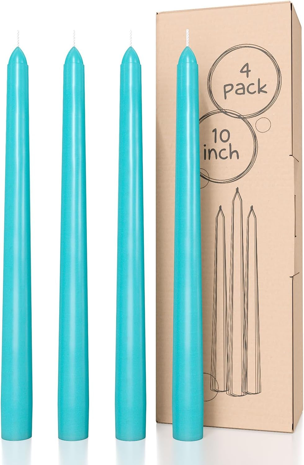 10 Inch Taper Candles - Set of 4 Dripless Unscented Candlesticks - Perfect for Dinner and Household Use - Light Blue