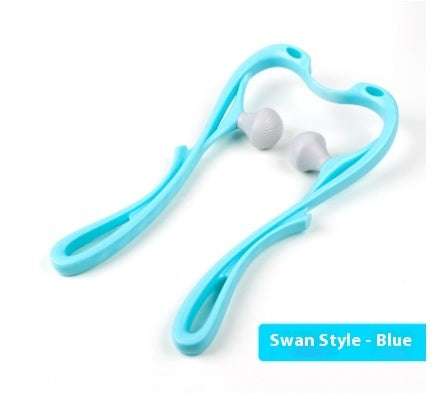 Blue Swan Style Neck Massager with dual ball rollers for ergonomic and targeted neck muscle relief.