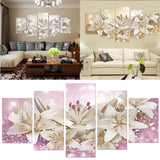 Pink Lily Flowers Floral Canvas Print Wall Art Abstract Painting Picture Decor for Home Living Room Bathroom,Wall Art Canvas Flower Painting 5 Pieces,7.8*11.8 Inches~7.8*19.7 Inches