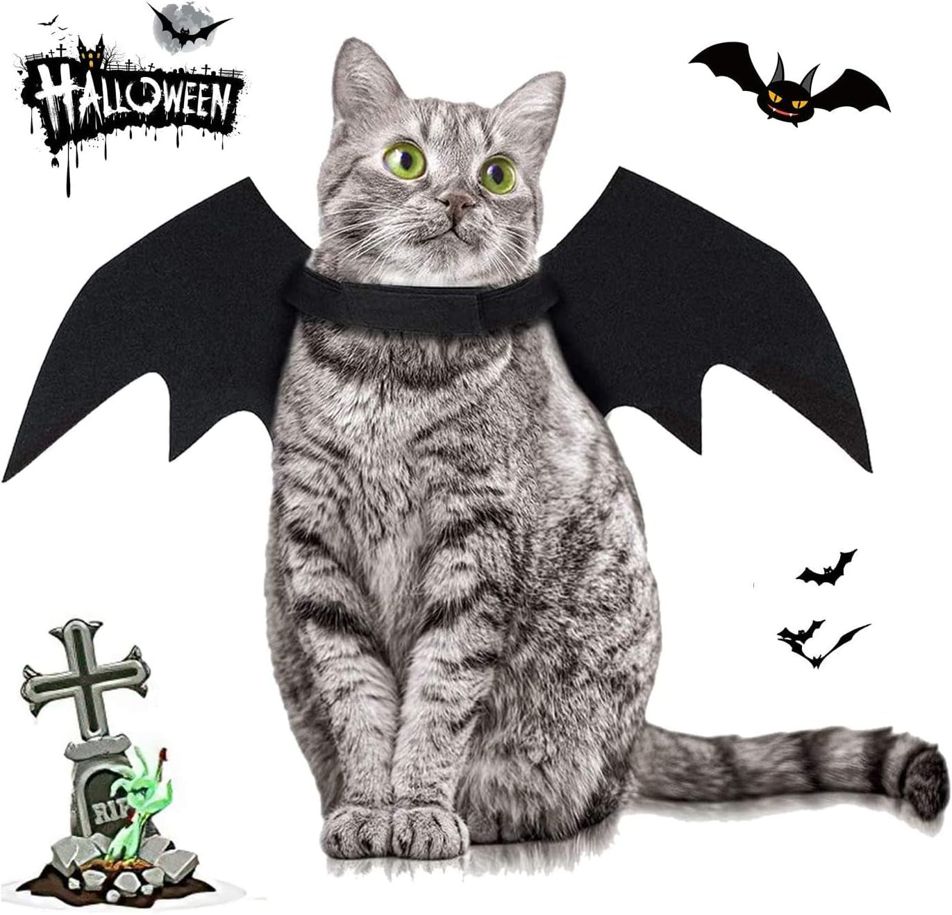 Halloween Dog Costume Pet Bat Wings for Adjustable Funny Cat Bat Wings Party Outfit Cosplay Apparel for Small Medium Large Dogs Doggy (S)