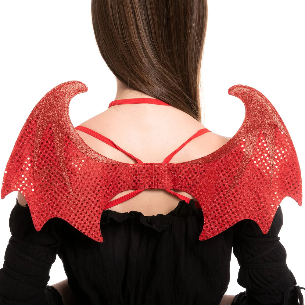 5 Pcs Devil Accessories for Woman, Devil Costume Accessories with Devil Wings, Devil Pitchfork Devil Horns and Tail, Halloween Devil Horns Cosplay Costume for Adults