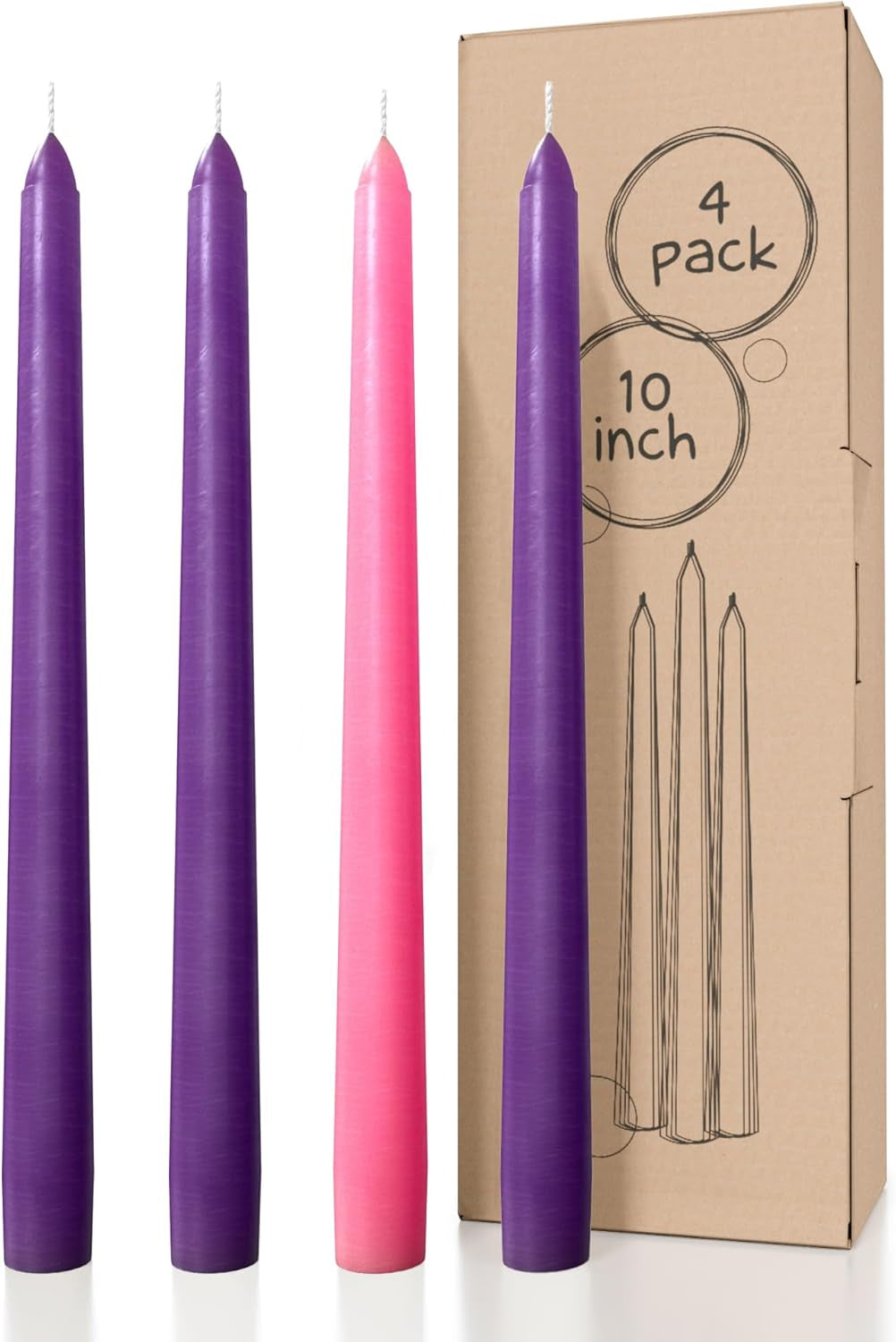 10 Inch Taper Candles - Set of 4 Dripless Unscented Candlesticks - Perfect for Dinner and Household Use - Light Blue