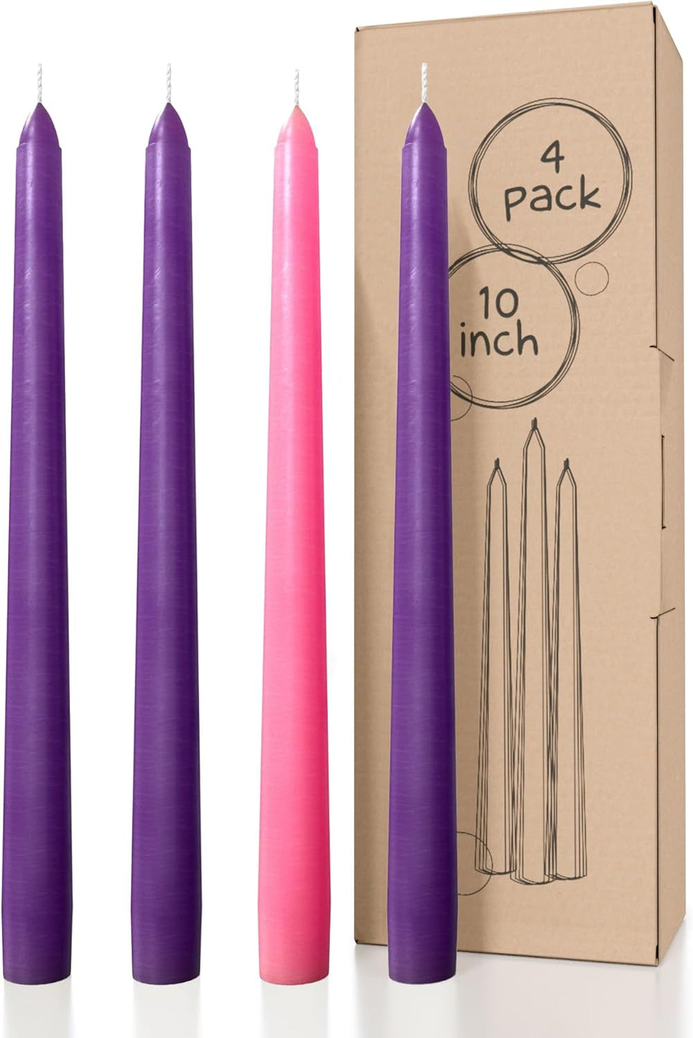 10 Inch Taper Candles - Set of 4 Dripless Unscented Candlesticks - Perfect for Dinner and Household Use - Light Blue