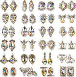 48Pcs Nail Crystal AB Rhinestones, Nail Diamonds Glass Metal Gems Jewels Stones for 3D Nails Art Decoration(24 Styles)