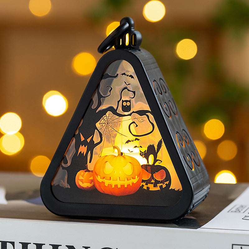 Pumpkin-themed Halloween Portable Lamp with glowing jack-o'-lantern and spooky tree, ideal for Halloween home and garden decorations.