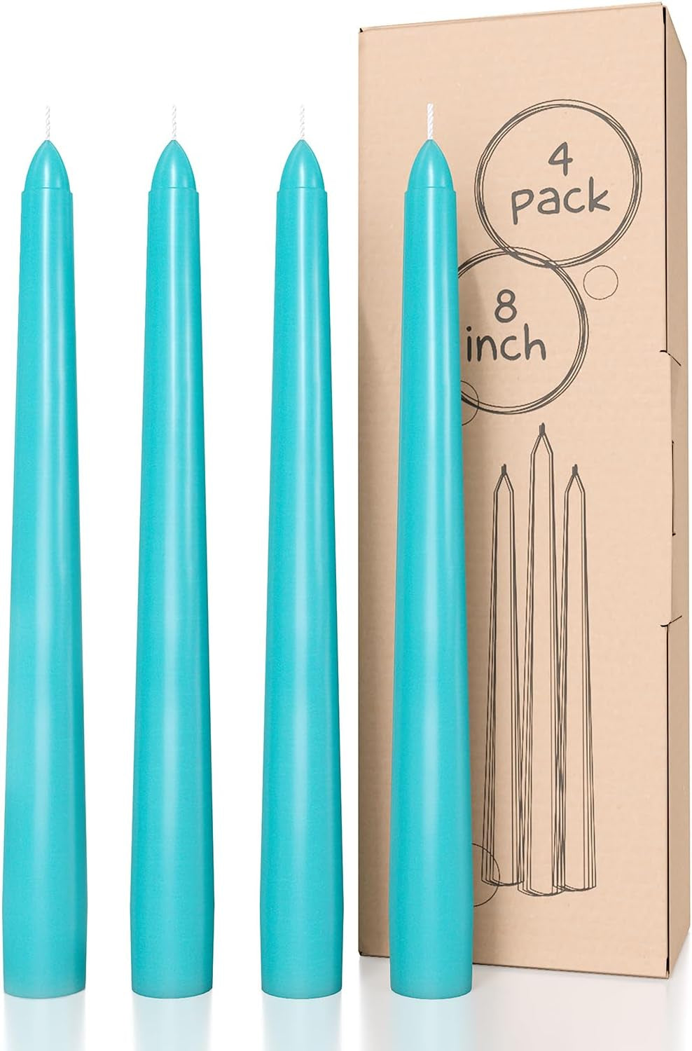 10 Inch Taper Candles - Set of 4 Dripless Unscented Candlesticks - Perfect for Dinner and Household Use - Light Blue