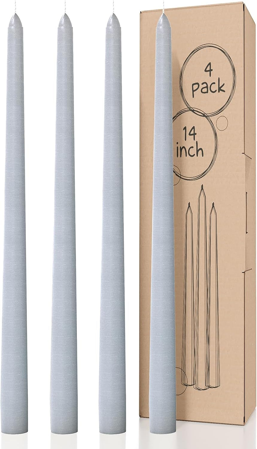 10 Inch Taper Candles - Set of 4 Dripless Unscented Candlesticks - Perfect for Dinner and Household Use - Light Blue