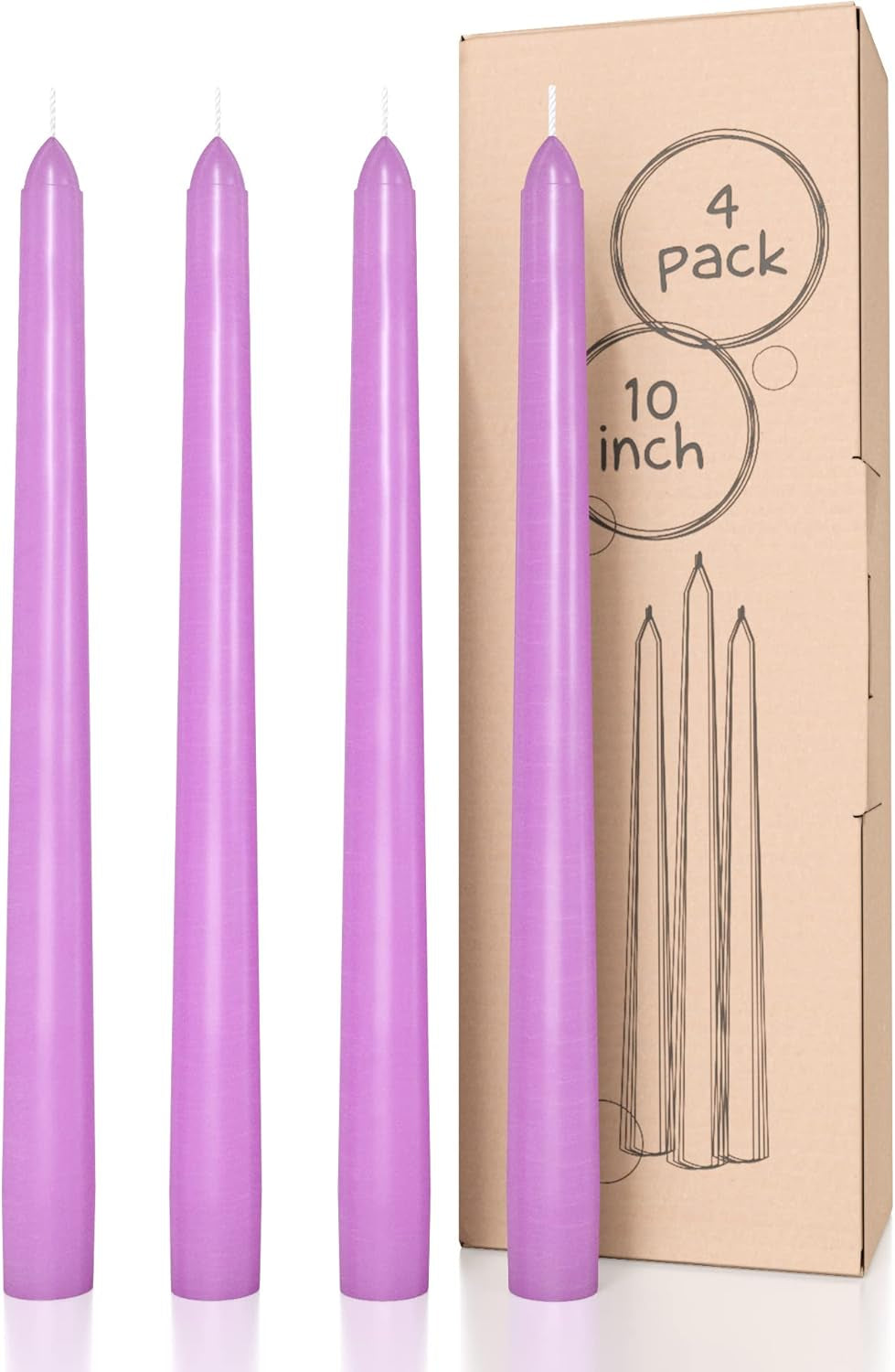 10 Inch Taper Candles - Set of 4 Dripless Unscented Candlesticks - Perfect for Dinner and Household Use - Light Blue