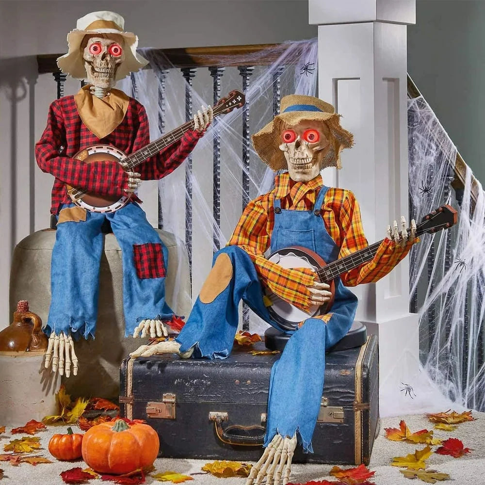Dueling Hallowen Animated Banjo Skeletons, Set of 2