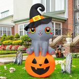 Halloween Inflatable 6 FT Inflatable Halloween Cat Sitting on Pumpkin, Halloween Inflatable Cat Pumpkin with LED Lights, Funny Outdoor Halloween Decorations for Halloween/Holiday/Party