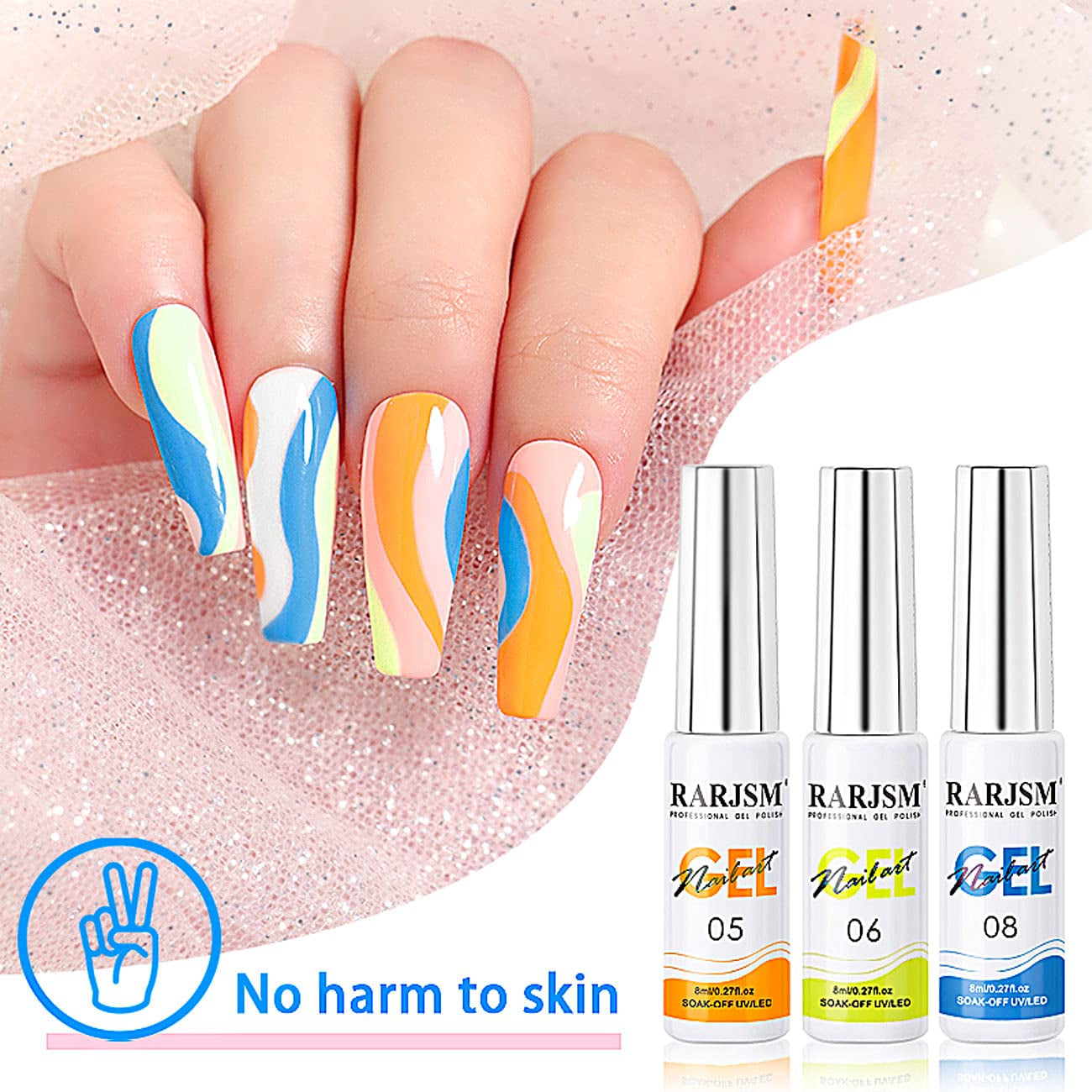 Painted Gel Nail Polish Set, Line Art Gel 12 Colors Neon Pink Yellow Green Glitter Silver Gold Nail Art Painting Manicure Tools DIY Drawing Nailgel for Line U V L E D Required
