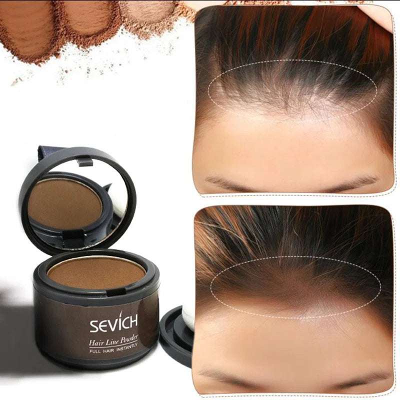 Hairline Powder - Instant Coverage | 14-Hour Wear applied to frontal hairline, showing natural blending and improved density for beauty and personal care use.