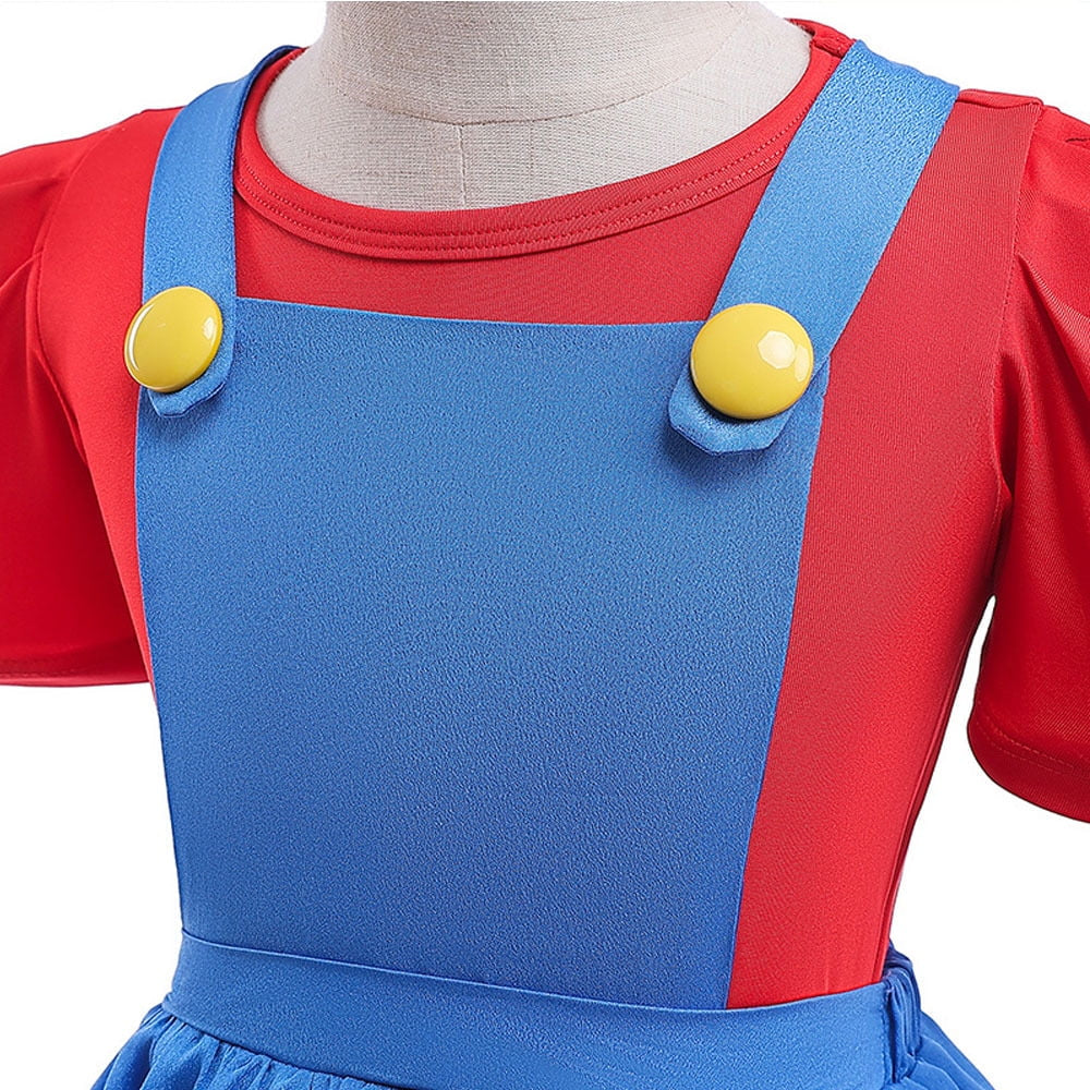 Princess Mario Costume for Girls,Super Brothers Cosplay Halloween Party Dress Up
