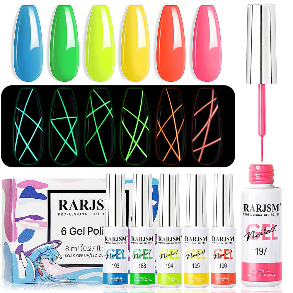 Painted Gel Nail Polish Set, Line Art Gel 12 Colors Neon Pink Yellow Green Glitter Silver Gold Nail Art Painting Manicure Tools DIY Drawing Nailgel for Line U V L E D Required