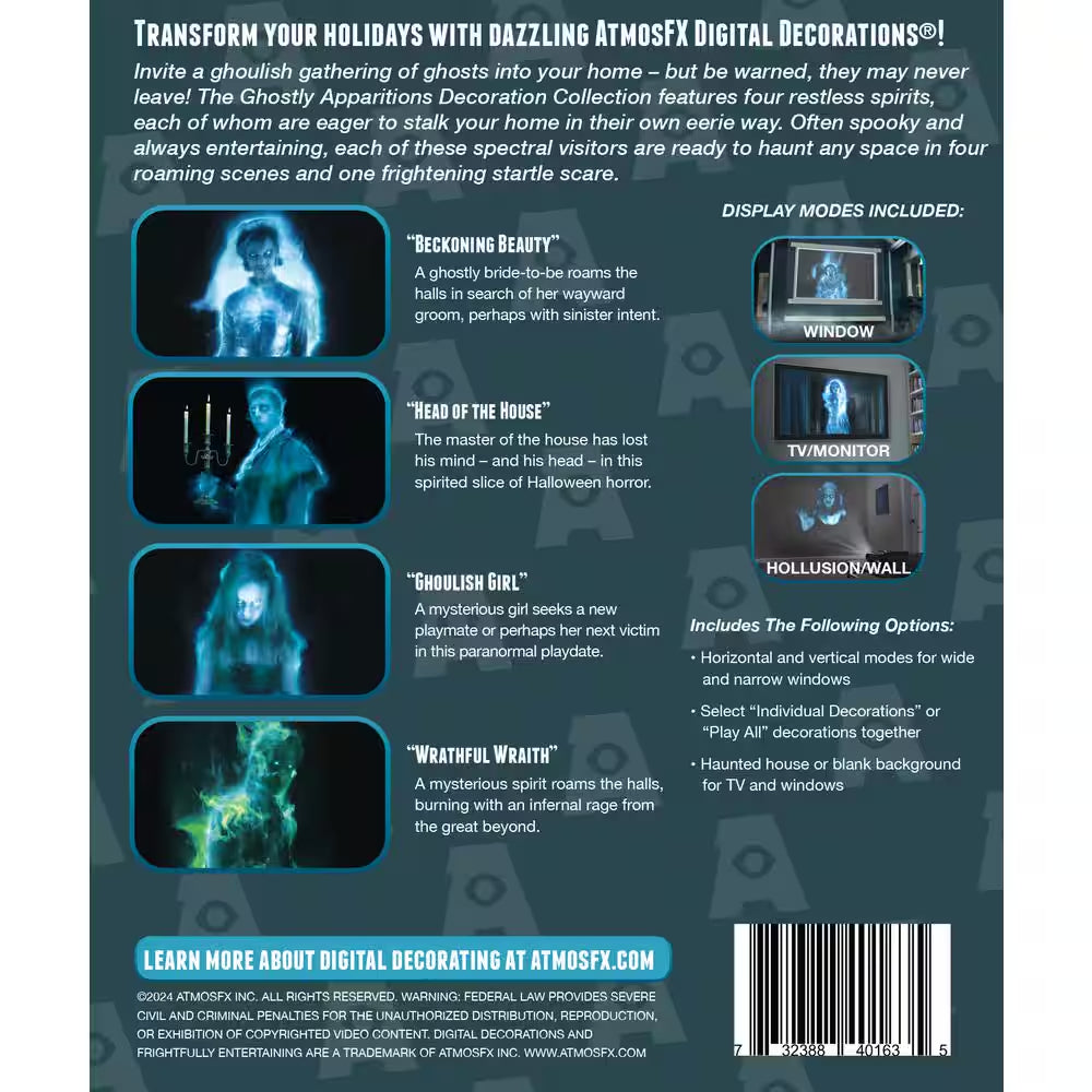 USB Projector Kit-Atmosfx Ghostly Apparitions I USB Projector 5.5 Ft. X 9 Ft. L Gray Holographic Screen