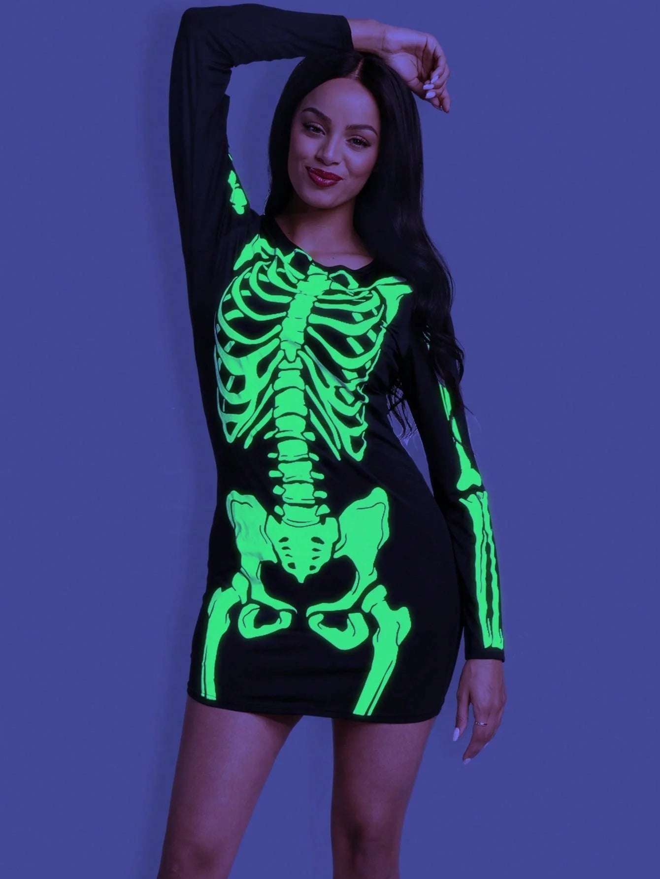 Glow in the Dark Skeleton Costume for Adults Women Halloween Dress up Party Role Playing Cosplay
