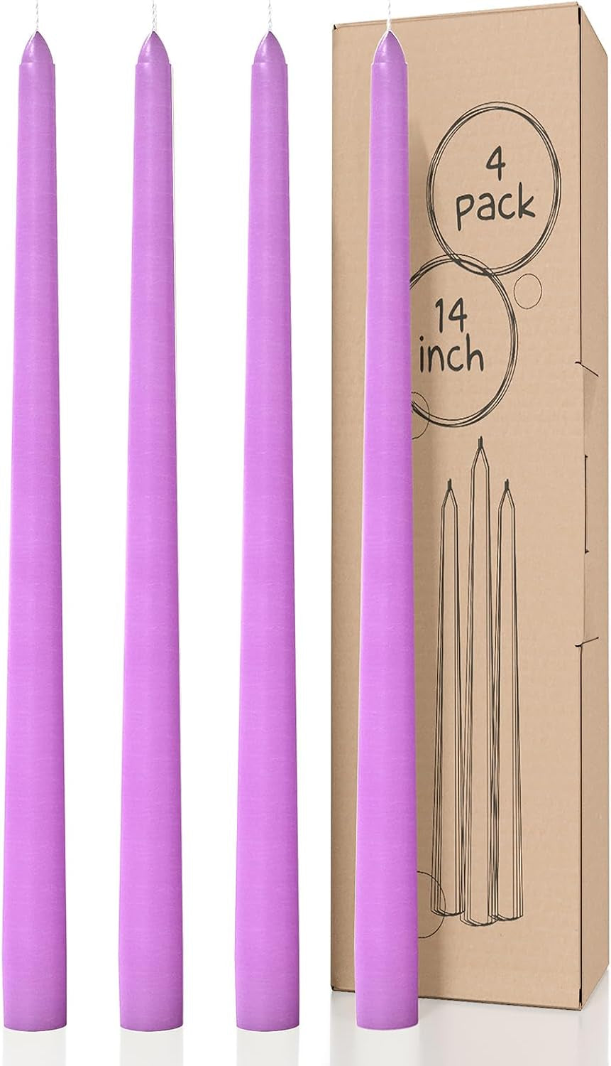 10 Inch Taper Candles - Set of 4 Dripless Unscented Candlesticks - Perfect for Dinner and Household Use - Light Blue