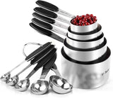 Measuring Cups :  18/8 Stainless Steel Measuring Cups and Spoons Set of 10 Piece, Upgraded Thickness Handle(Black)