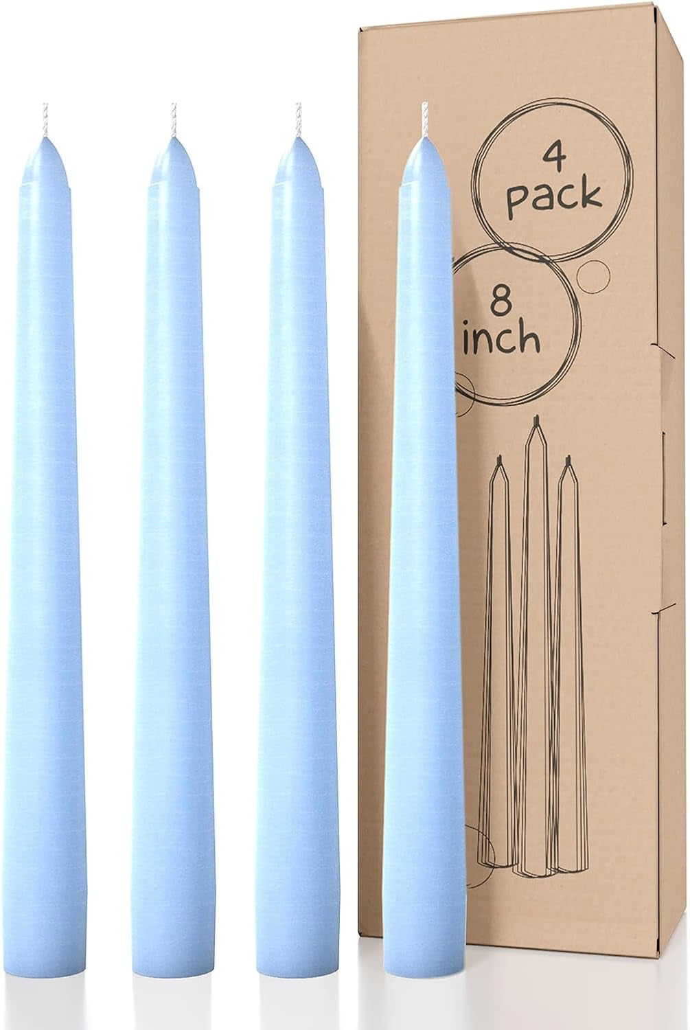 10 Inch Taper Candles - Set of 4 Dripless Unscented Candlesticks - Perfect for Dinner and Household Use - Light Blue