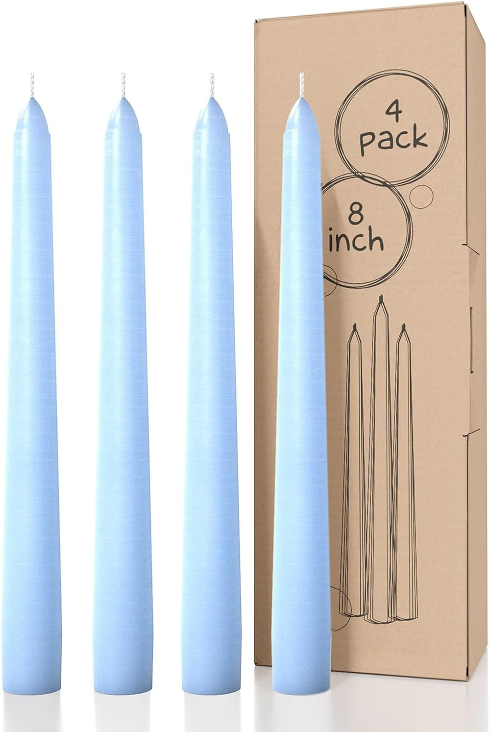 10 Inch Taper Candles - Set of 4 Dripless Unscented Candlesticks - Perfect for Dinner and Household Use - Light Blue