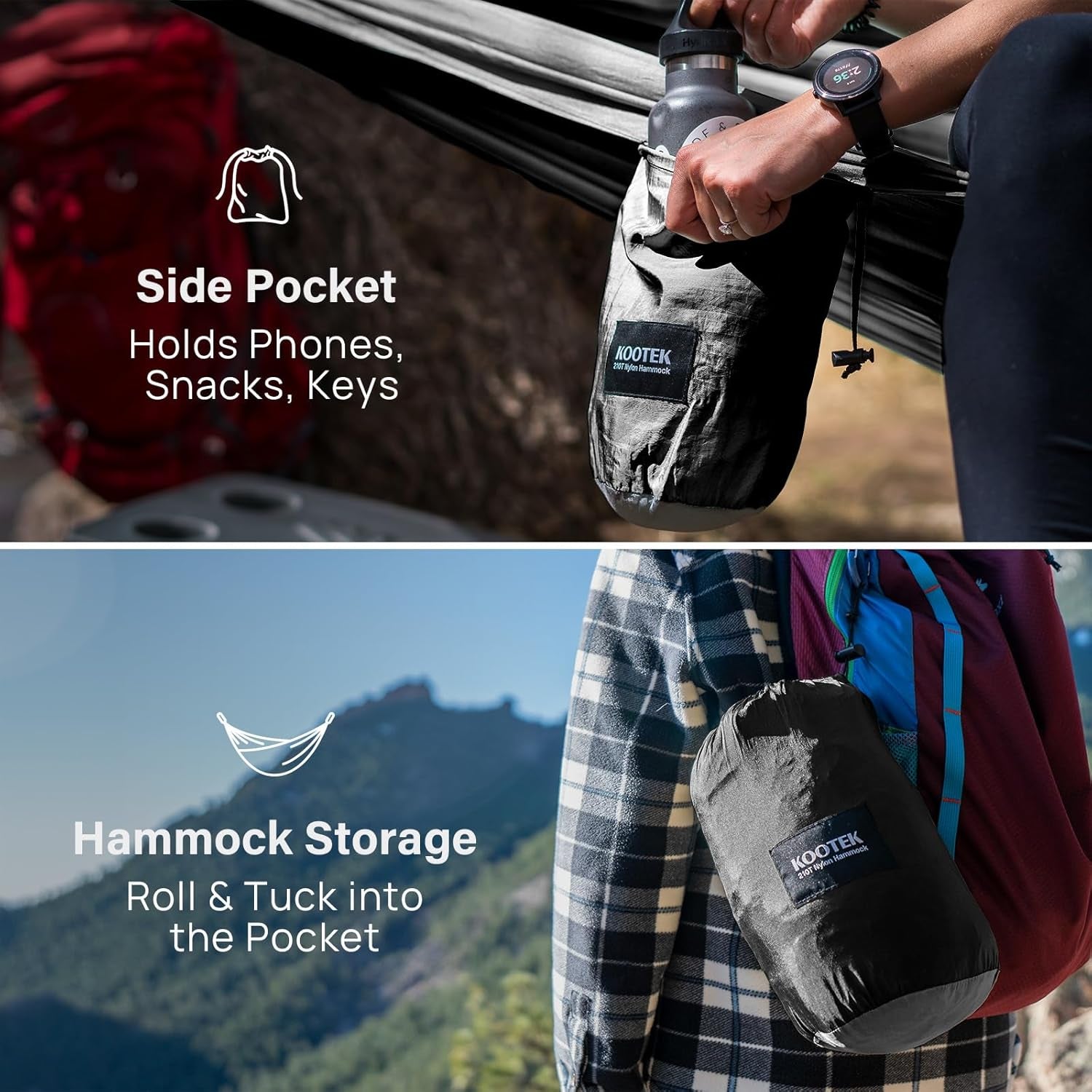 Camping Hammock, Portable Hammocks with Tree Straps & Attached Carry Bag, Camping Essentials Gear, Perfect for outside Indoor Hiking Beach Backpack Travel