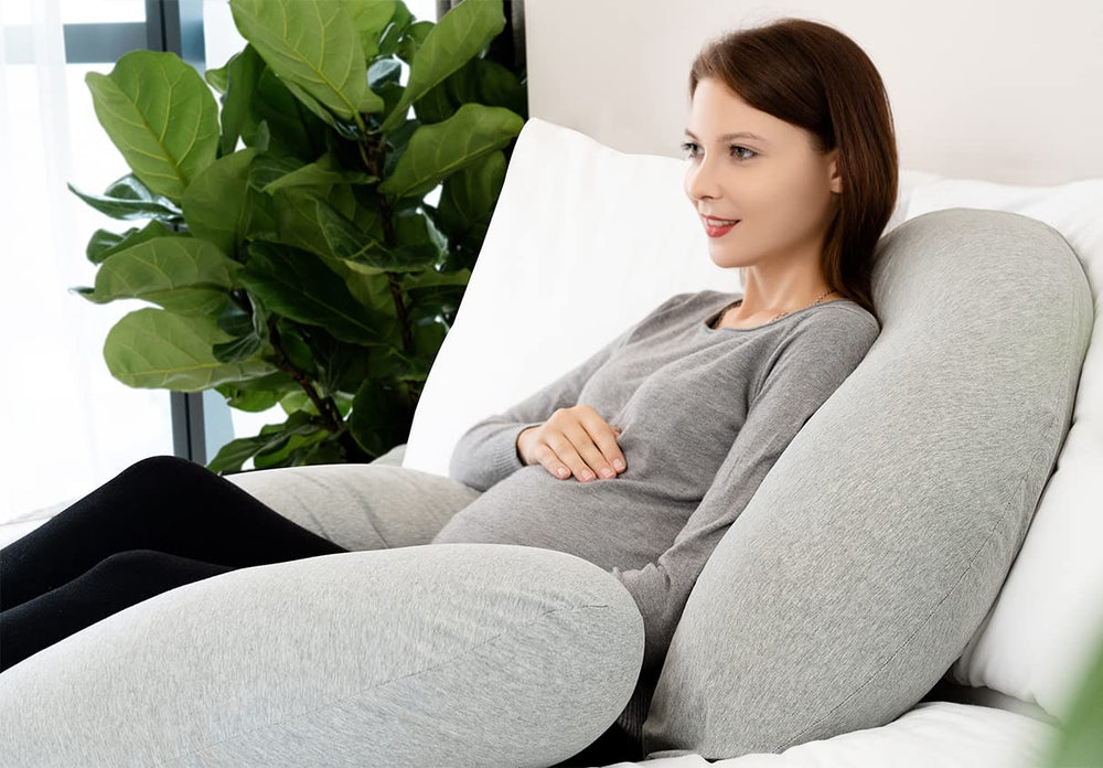 Pregnancy Pillow for Sleeping, Maternity Pillow with Jersey Cotton Cover,C Shaped Body Pillow for Pregnant Women(Grey Jersey)