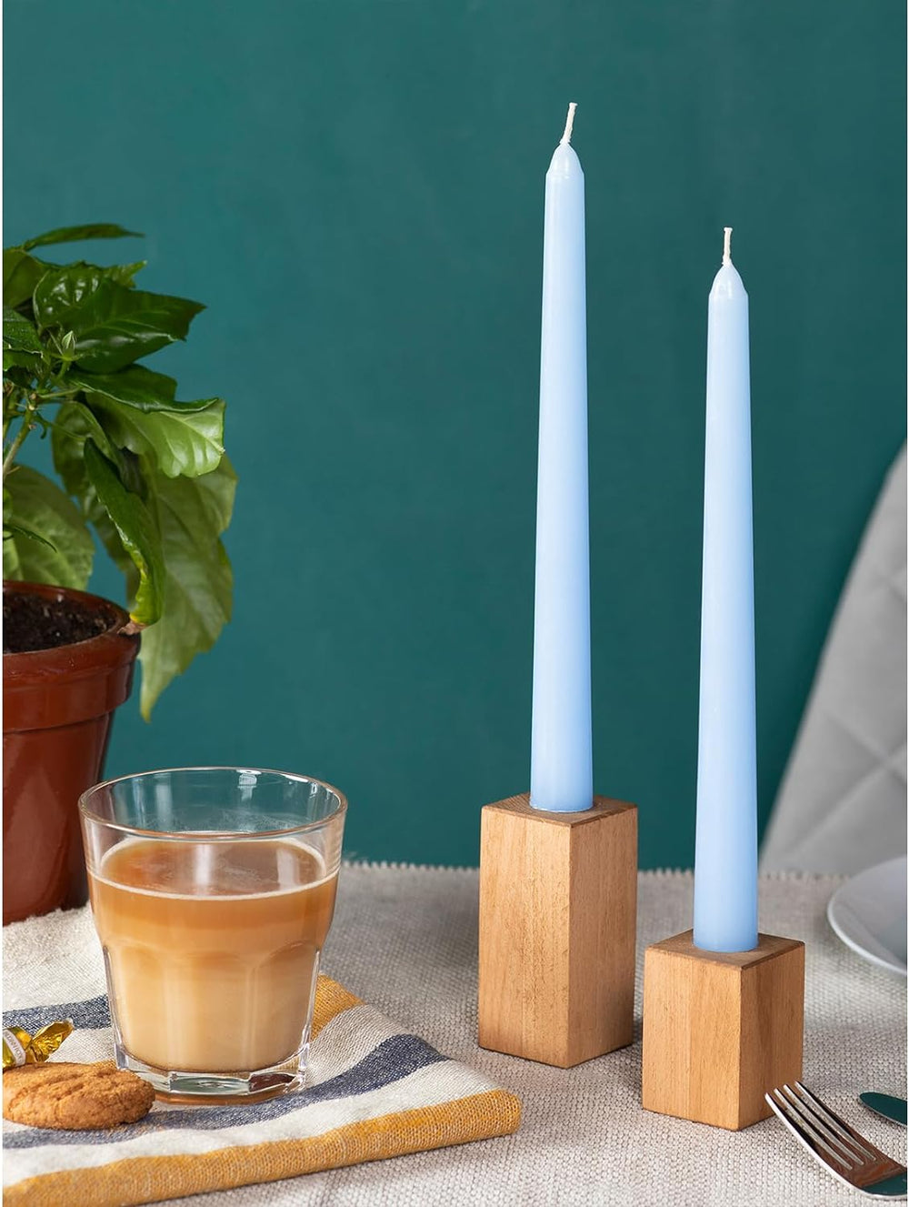 10 Inch Taper Candles - Set of 4 Dripless Unscented Candlesticks - Perfect for Dinner and Household Use - Light Blue